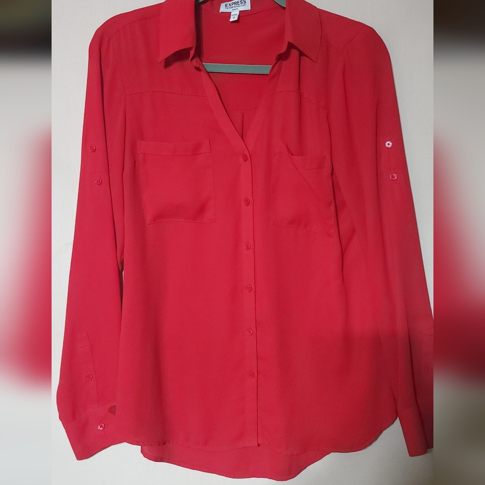 Express Vibrant Red Button Down Shirt
